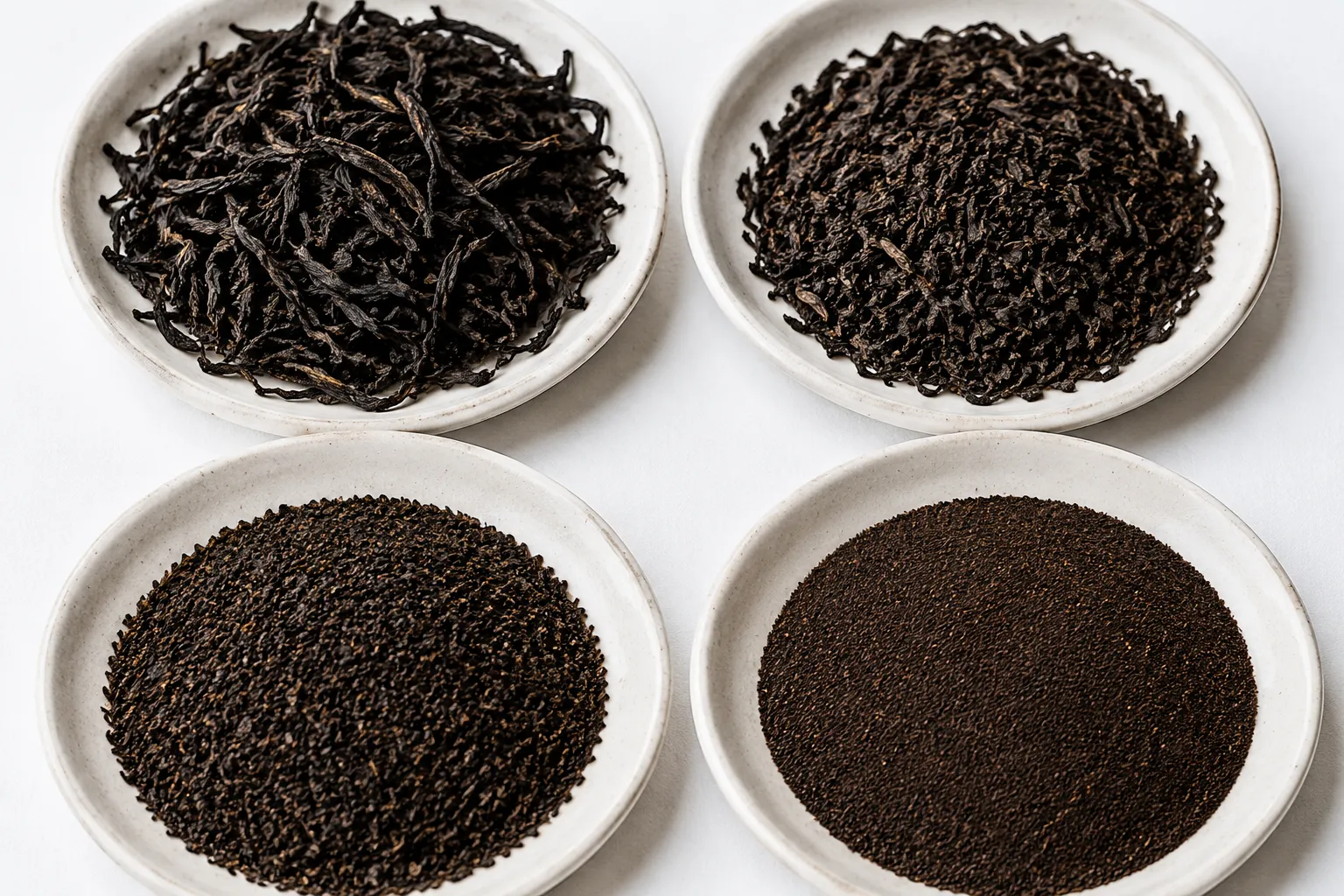 Whole leaf, broken leaf, fannings, and dust Ceylon black tea grades compared by particle size