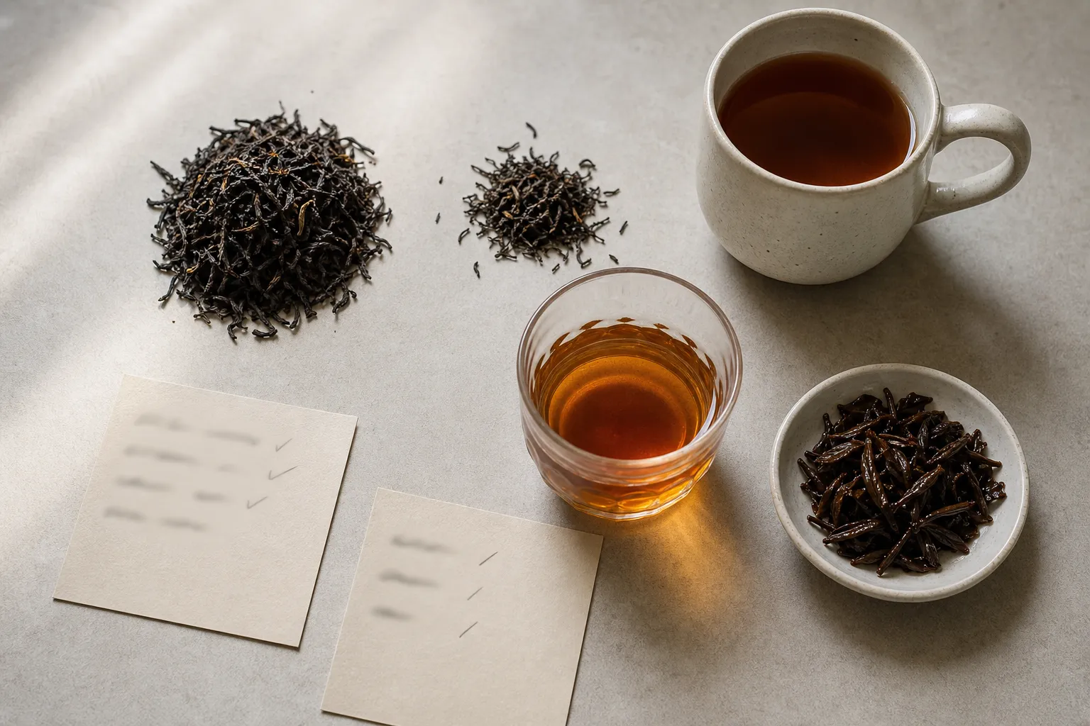 Black tea leaves, cup size, and brewed liquor used to judge a stronger ratio